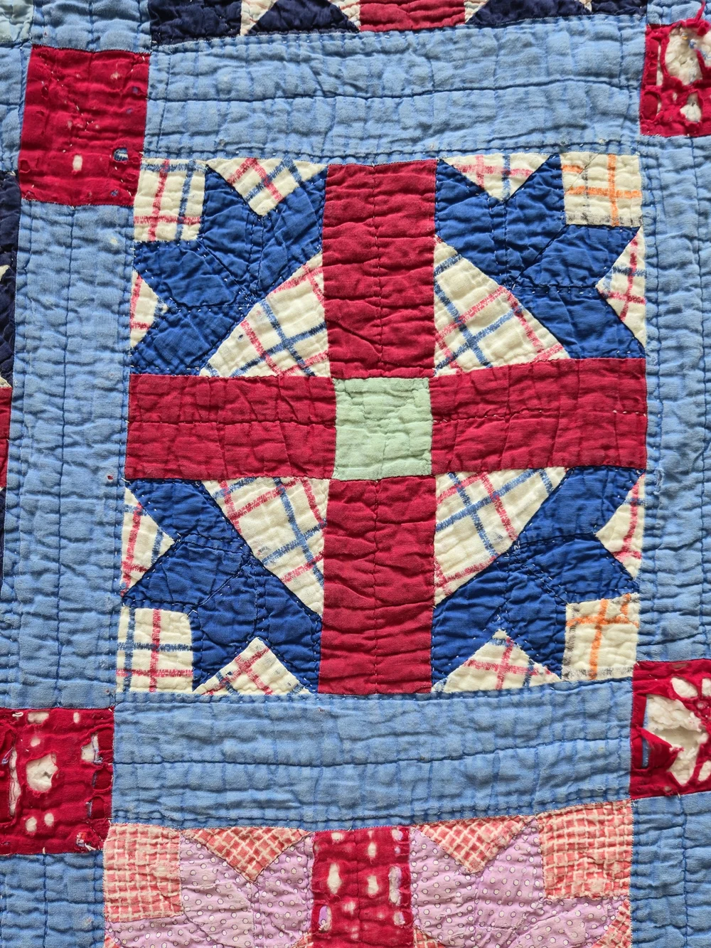 Vintage 1930s-40s Feedsack Churn Dash Cutter Quilt